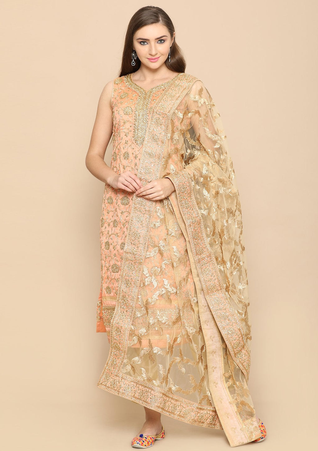 Peach and gold salwar suit