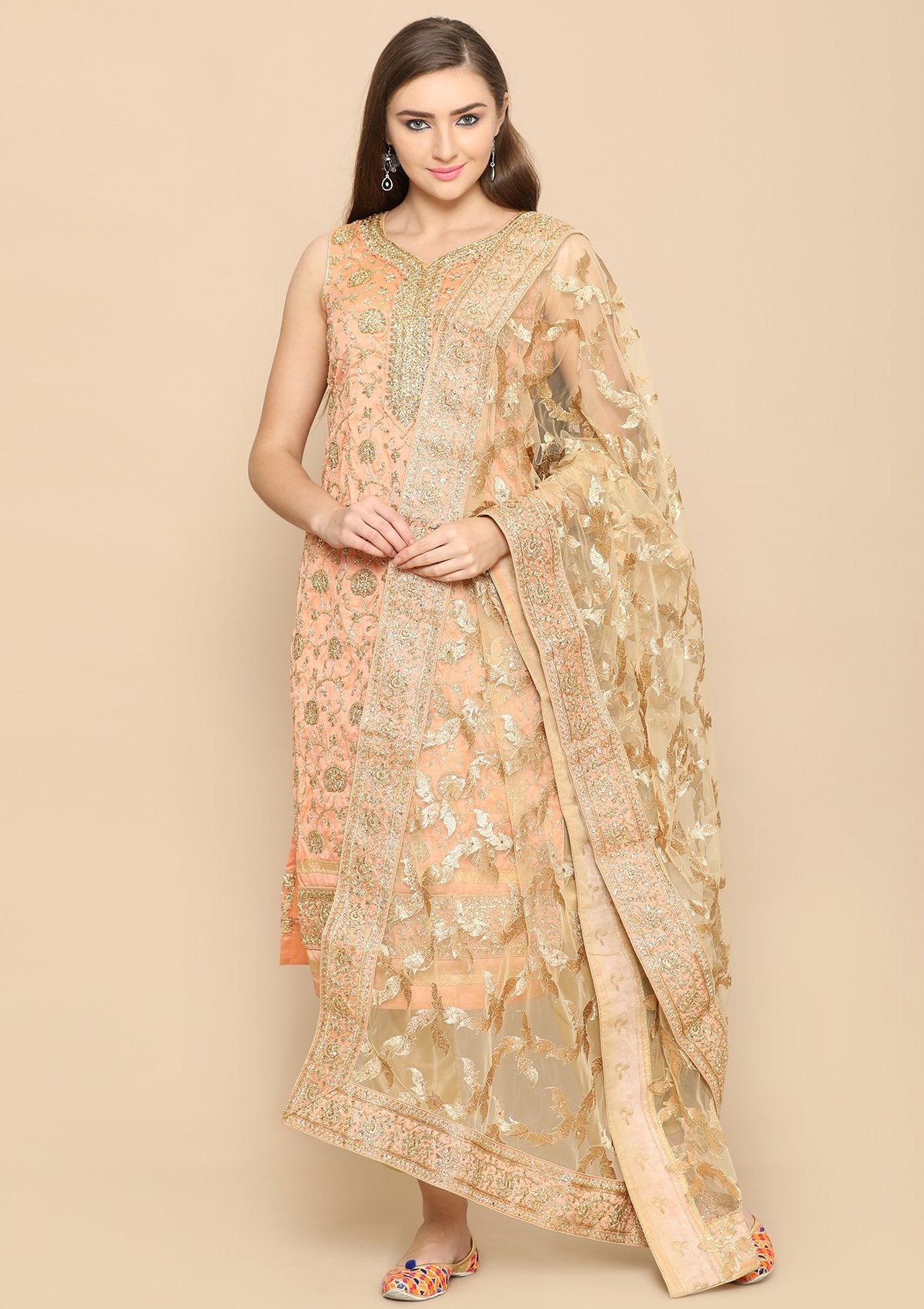 Peach and gold salwar suit
