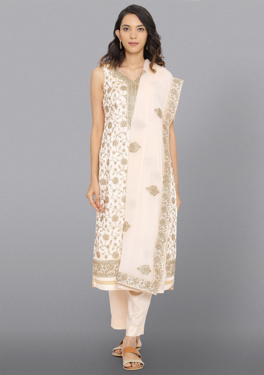 Peach Zariwork Chanderi Salwar Suit