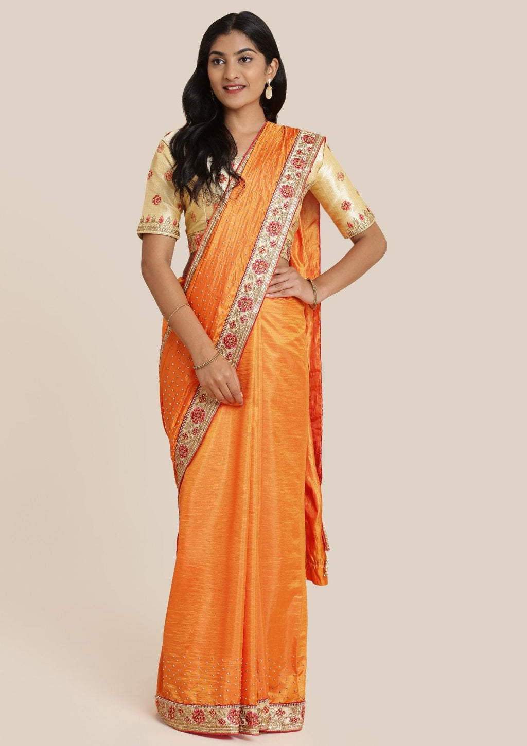 Orange Zariwork Art Silk Saree