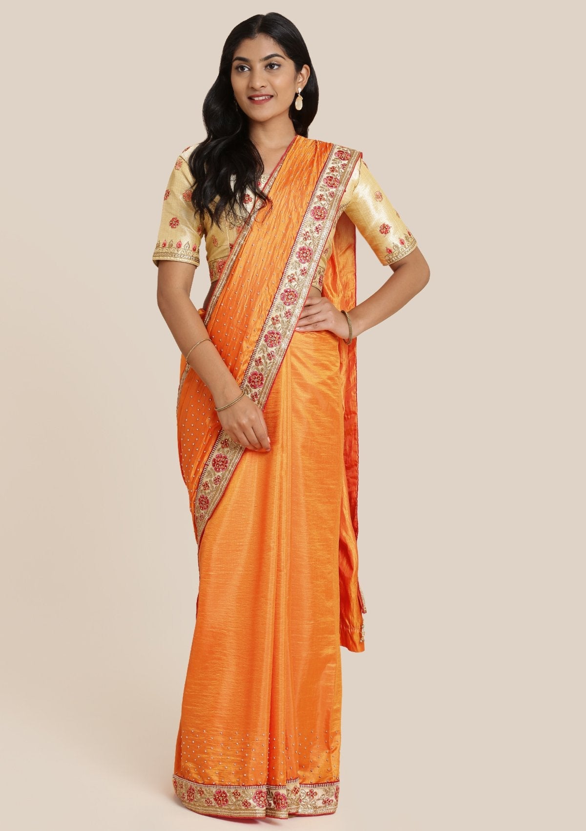 Orange Zariwork Art Silk Saree