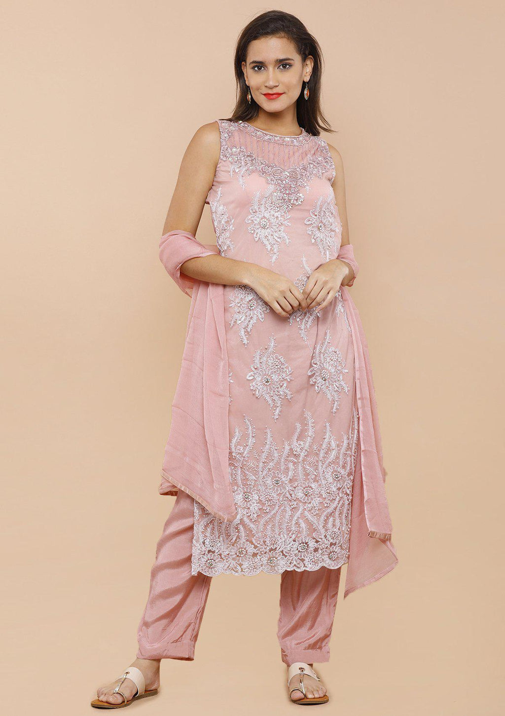 Koskii dusty rose floral salwar suit
