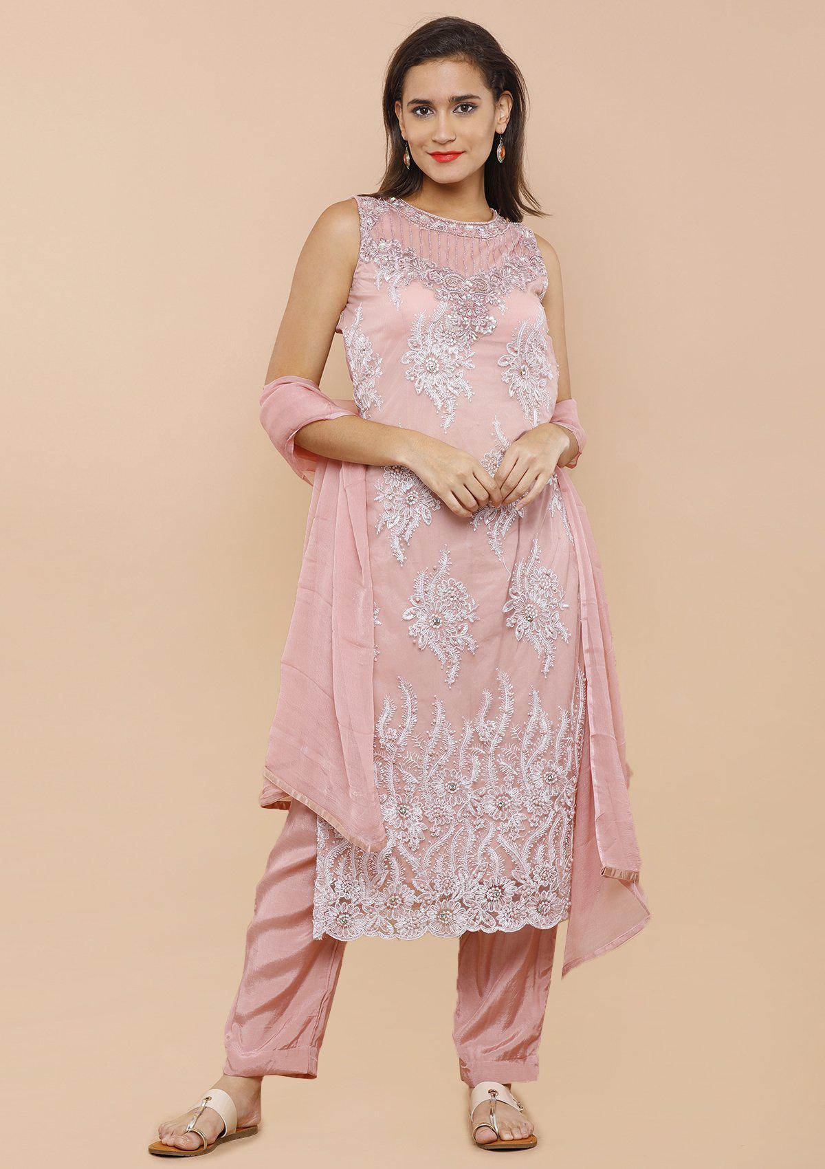 Koskii dusty rose floral salwar suit
