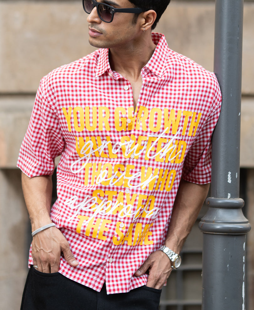Red Micro Checks Printed Boxy Shirt 100% Cotton