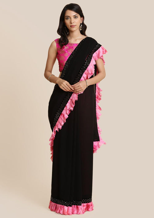 Black Swarovski Chiffon Designer Saree