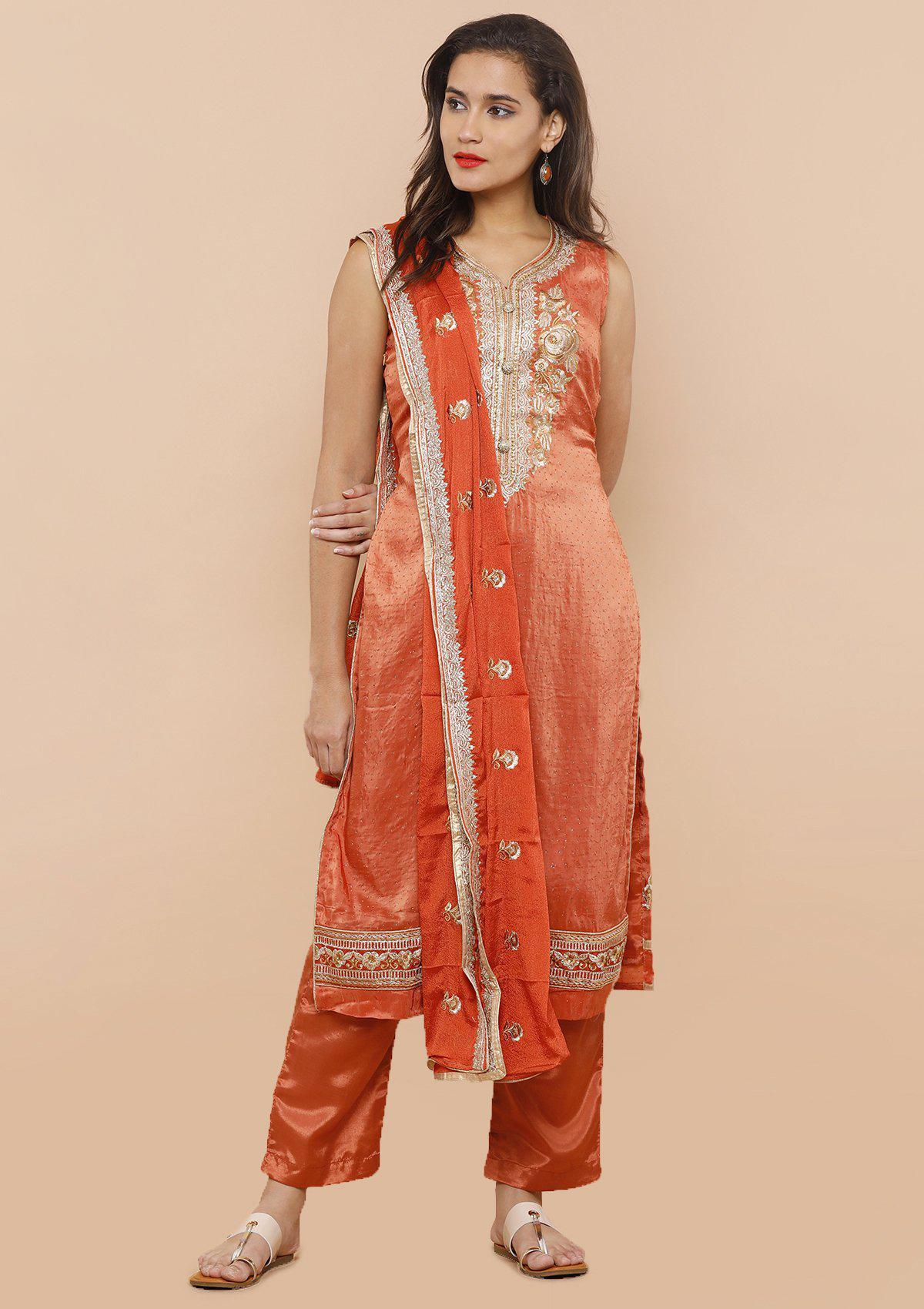 Orange Stone Work Salwar Suit