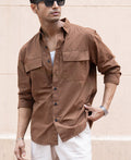 Brown Double Pocket Lightweight Shirt 100% Cotton
