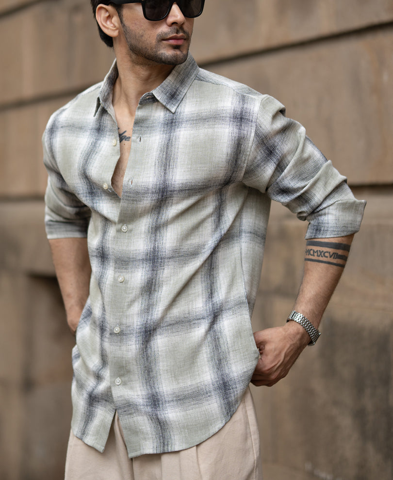 Sage Green Structured Checks Shirt