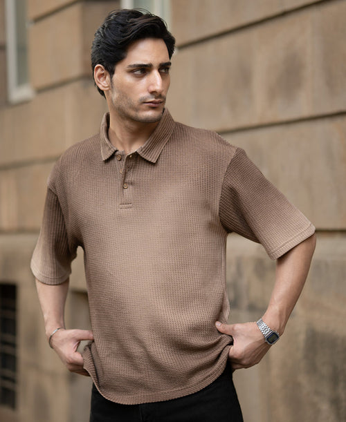 Dark Beige Sprayed Polo T-Shirt