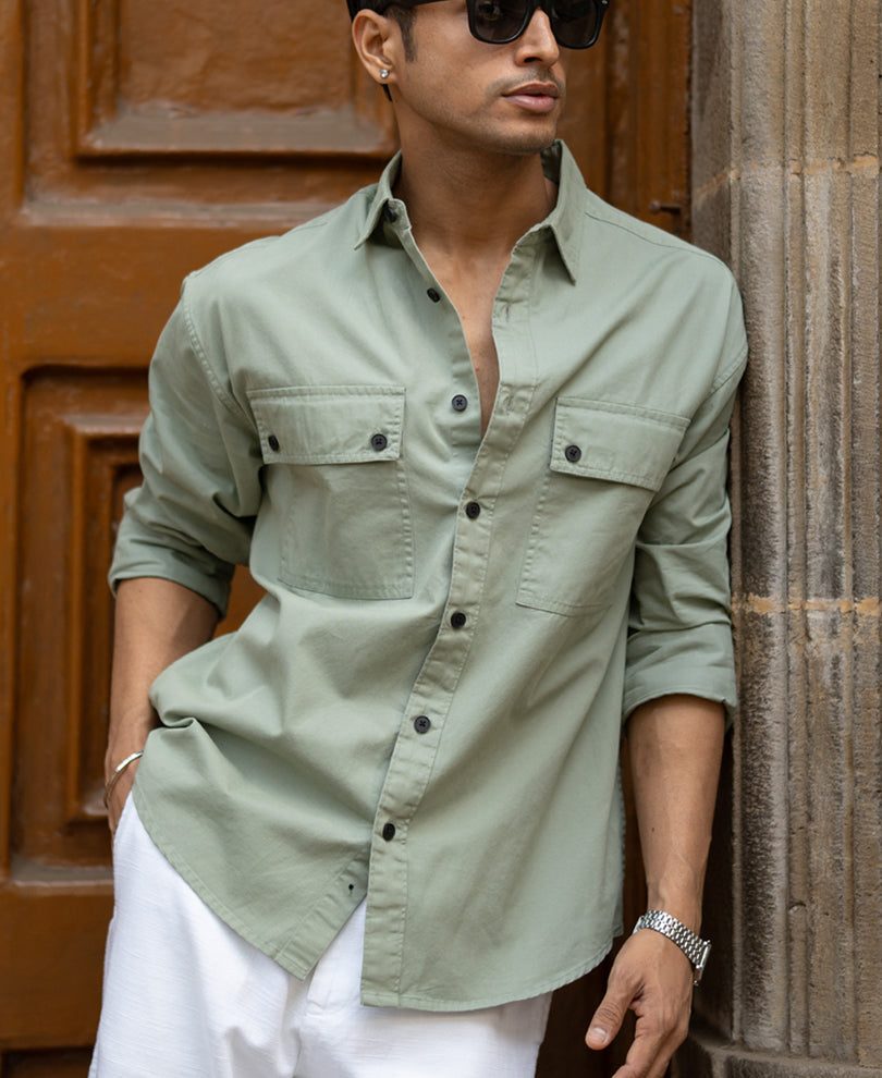 Light Green Double Pocket Lightweight Shirt 100% Cotton