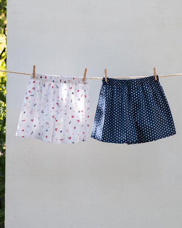 Ladybug Flies Boxers (Set of 2) - Ivory & Navy