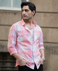 Peach Lightweight Summer Checks Shirt 100% Cotton