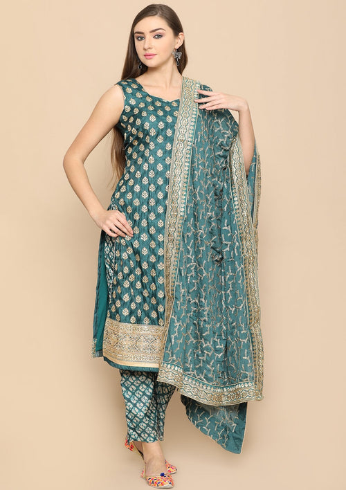 bottle green and gold salwar suit