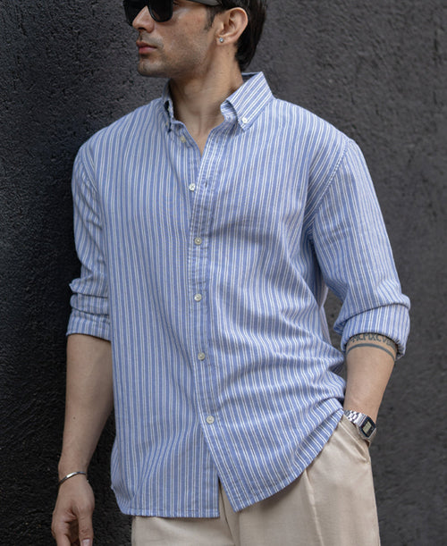 Blue Oxford Stripe Buttondown Shirt 100% Cotton
