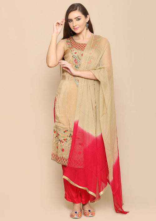 Beige Zari Silk Salwar Suit