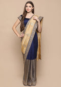 Beige and Blue Zari Work Chiffon Saree