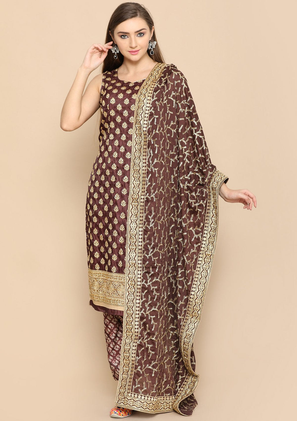 brown and gold salwar suit