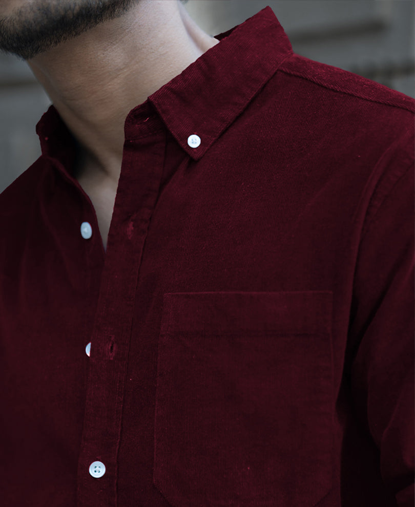 Wine Corduroy Regular Fit Full Sleeves Shirt 100% Cotton