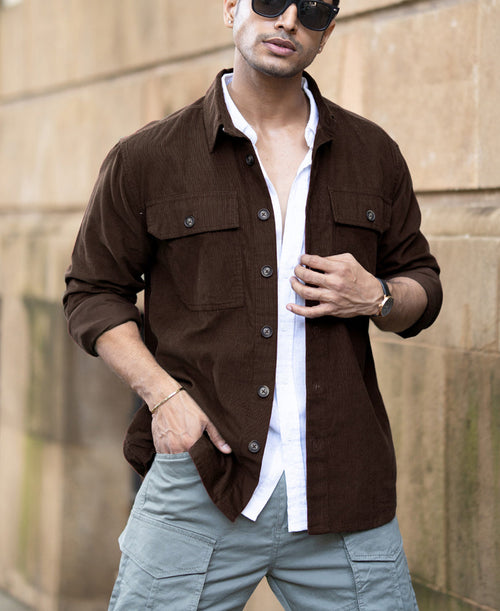 Brown Corduroy Shirt With Pockets 100% Cotton