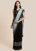 Black and Sea Green Swarovski Georgette Designer Saree