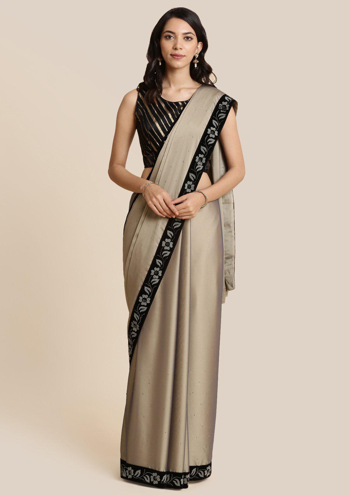 Light Brown Swarovski Georgette Designer Saree