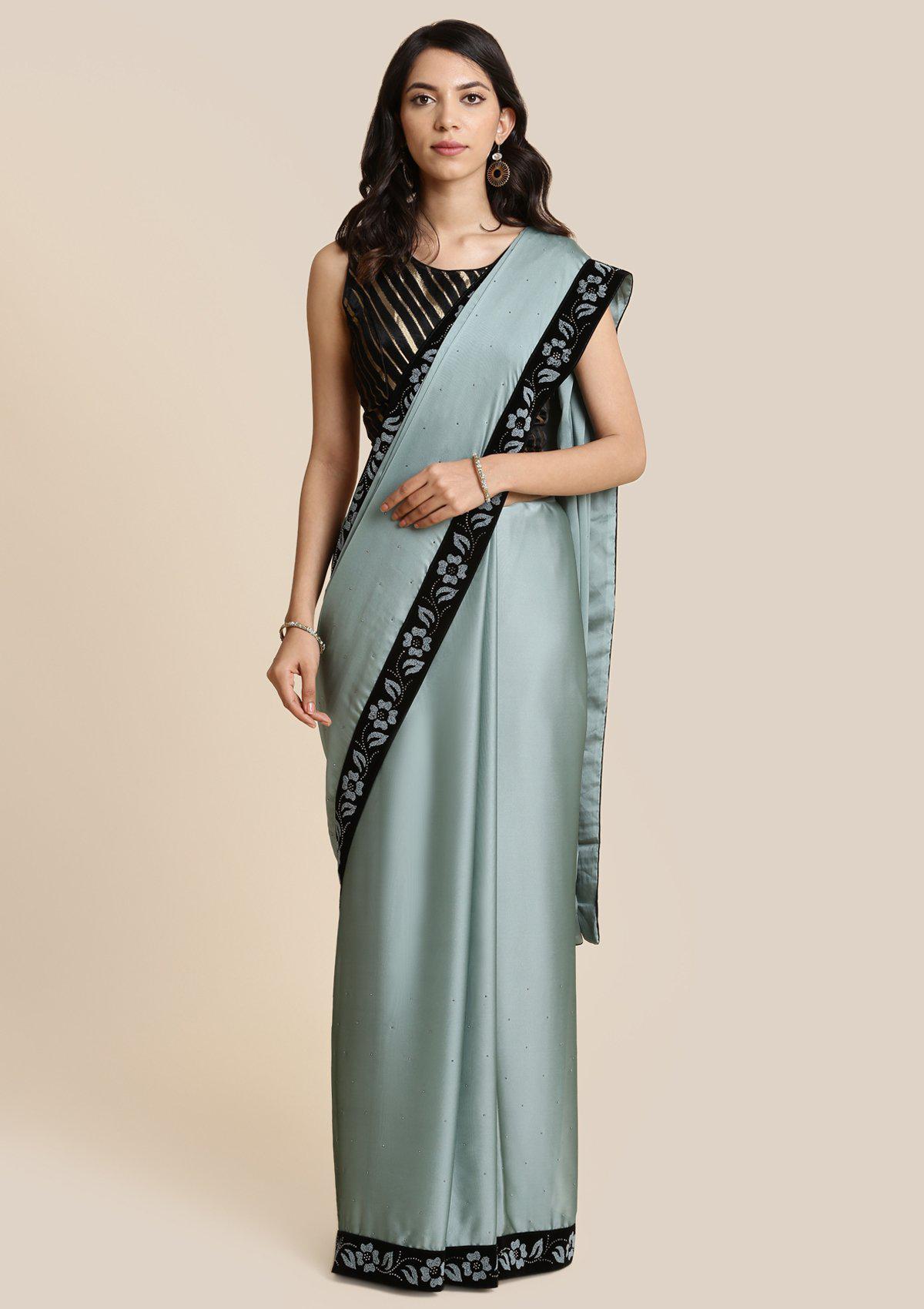 Sea Green Swarovski Georgette Designer Saree