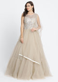 Light Brown Stonework Net Designer Gown