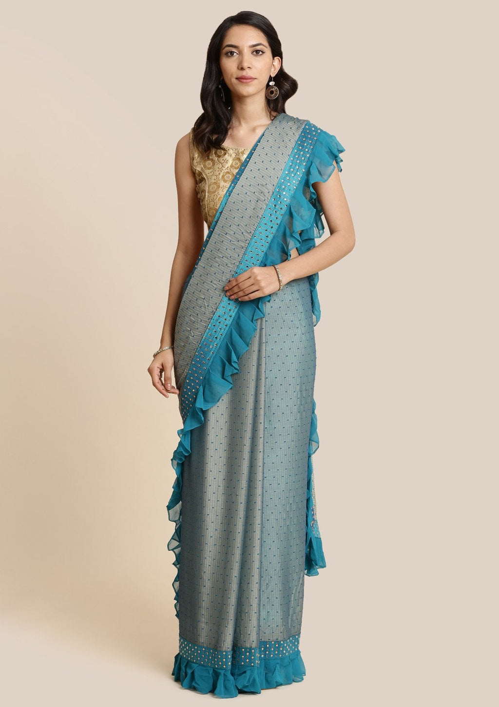 Sea Green Swarovski Georgette Designer Saree