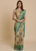 Green and Cream Art Silk Saree