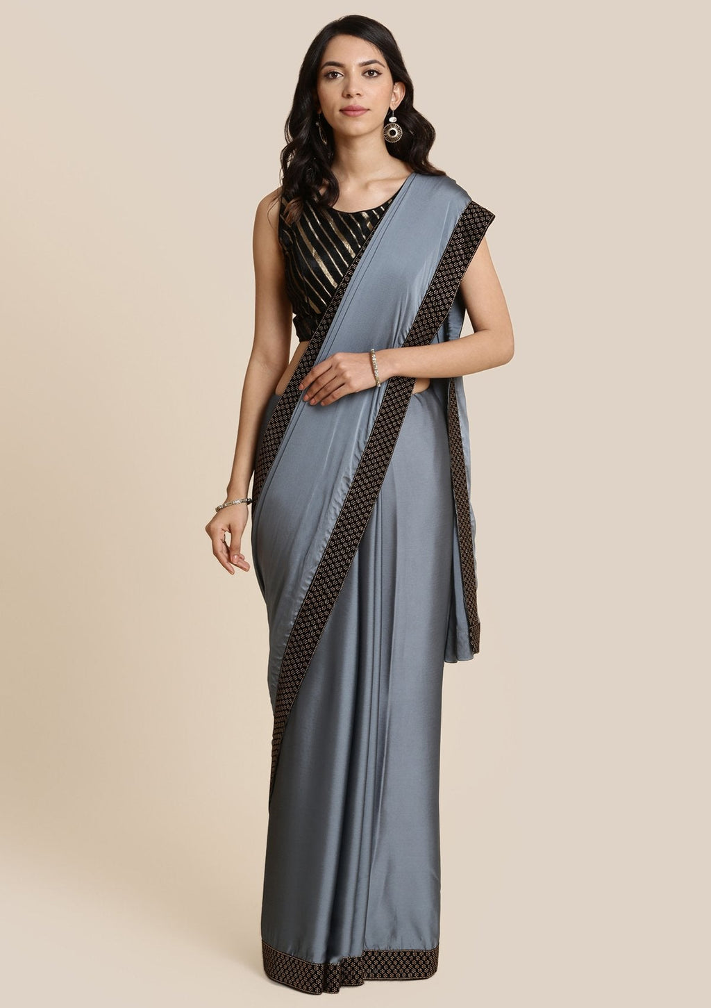 Light Grey Swarovski Georgette Designer Saree
