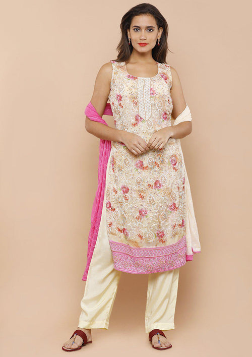 Cream and Pink Georgette Salwar Suit