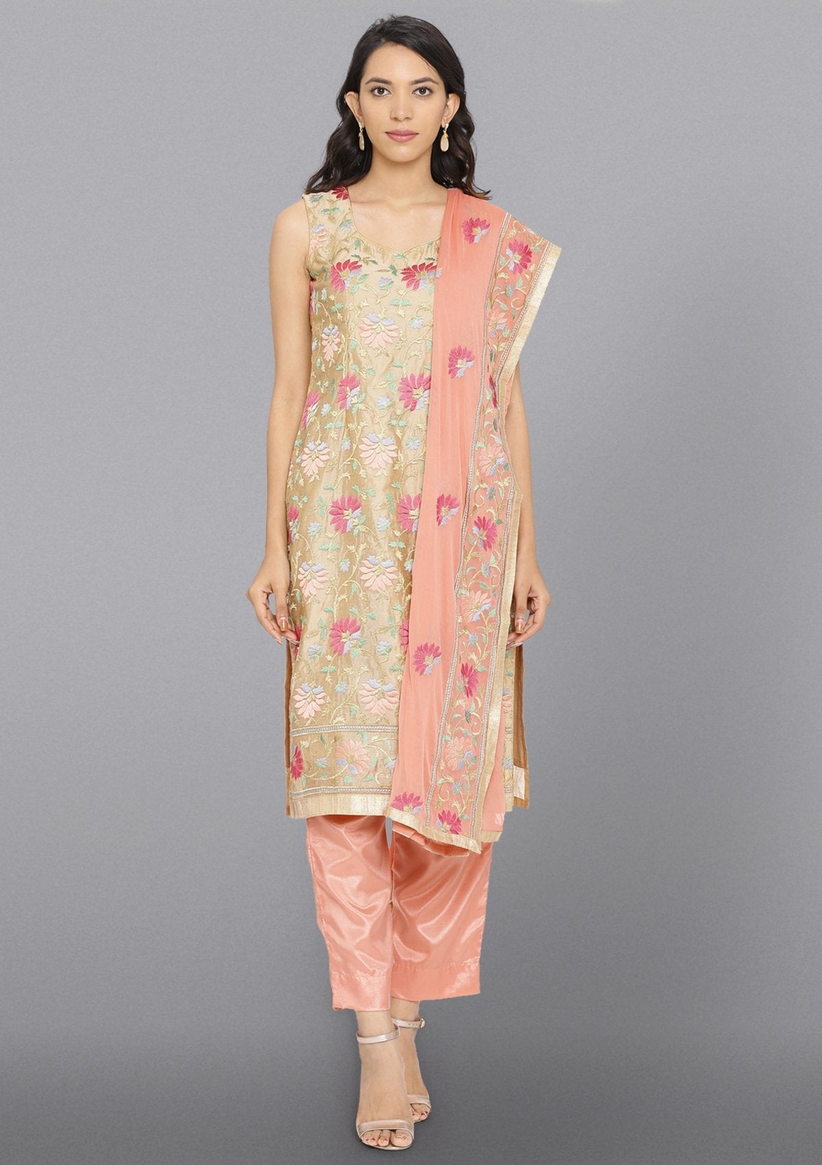 Gold Threadwork Chanderi Salwar Suit