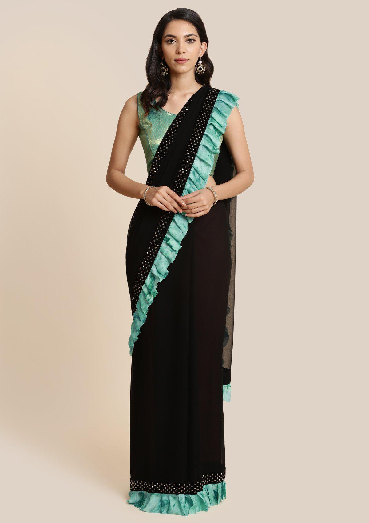 Black Swarovski Chiffon Designer Saree