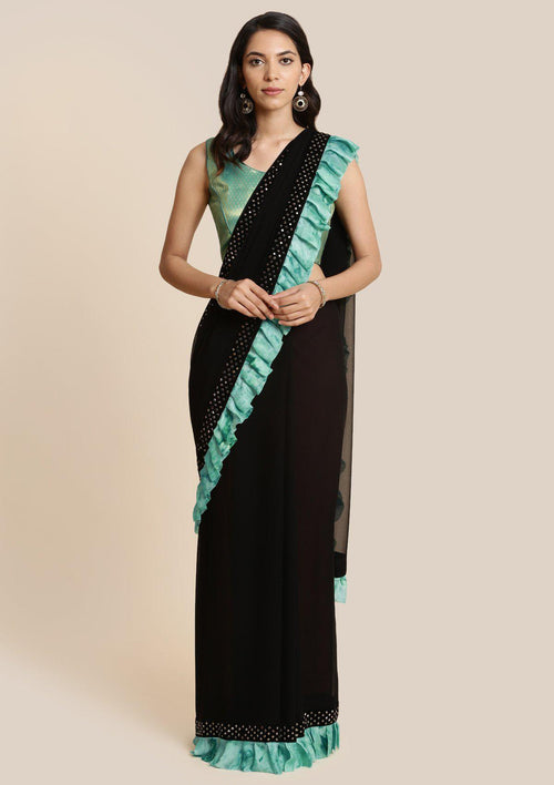 Black Swarovski Chiffon Designer Saree
