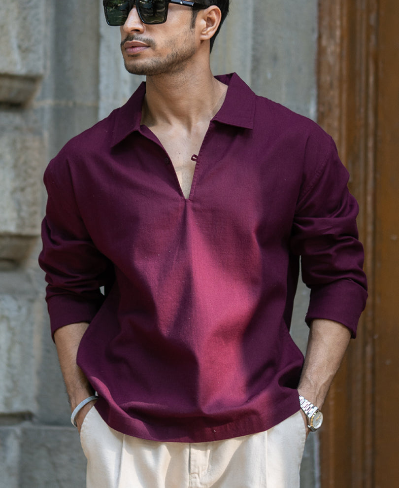 Wine Lightweight Structured Kurta Shirt 100% Cotton