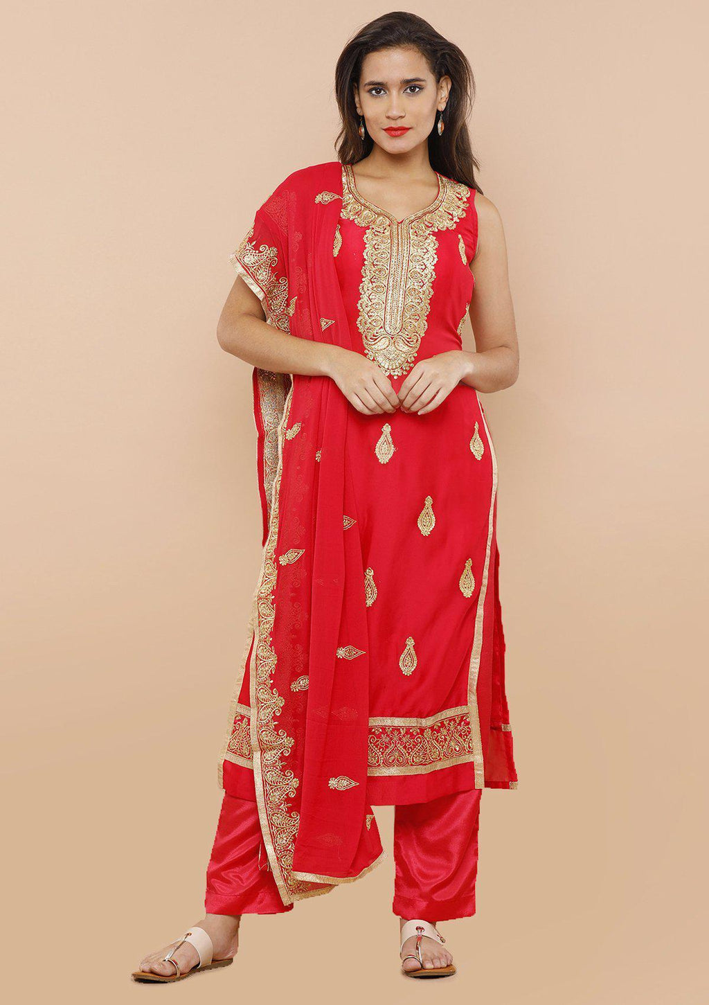 Red Chanderi Silk Salwar Suit