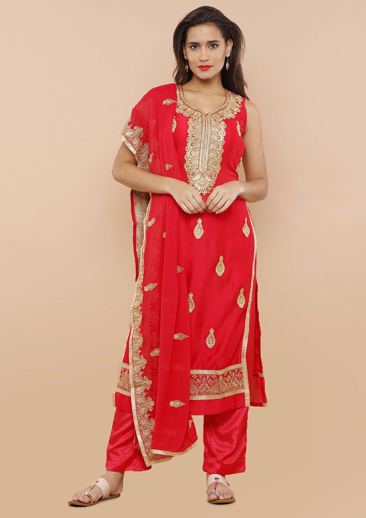 Red Chanderi Silk Salwar Suit