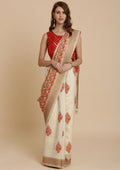 Red and Cream Thread Work Art Silk Saree