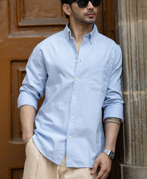 Blue Oxford Button Down Shirt 100% Cotton