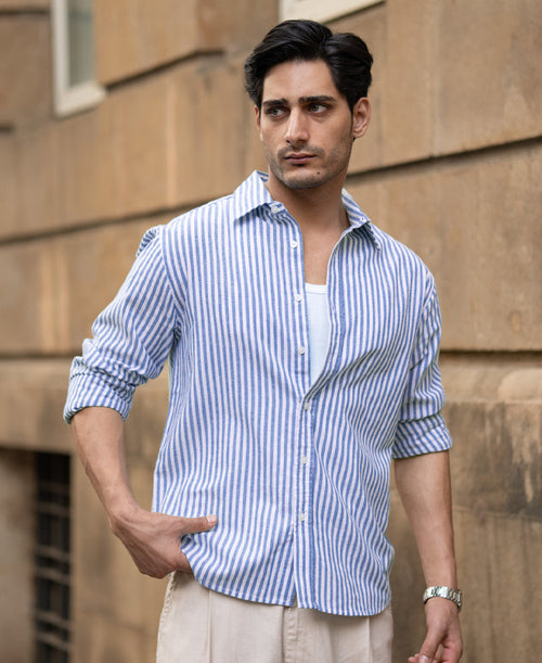 Blue Lightweight Regular Fit Stripe Shirt