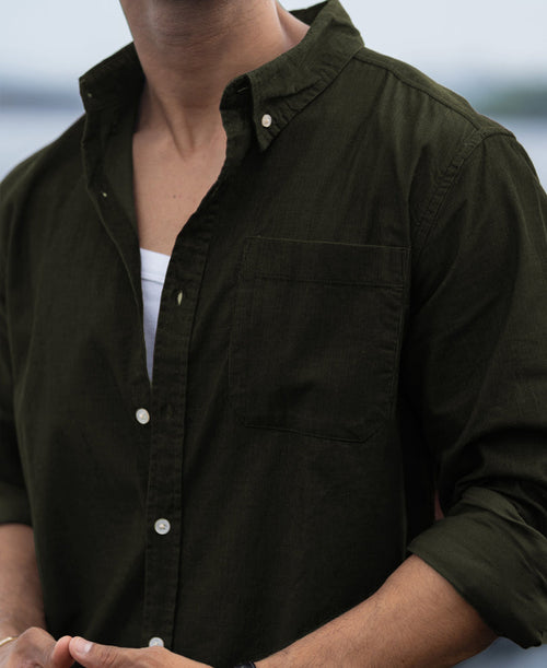 Dark Olive Corduroy Buttondown Shirt 100% Cotton