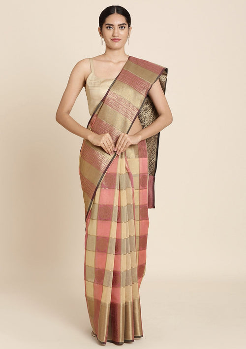 Chequered Zariwork Art Silk Saree