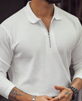 White Waffle Design Regular Fit Full Sleeve T-Shirt with Zipper