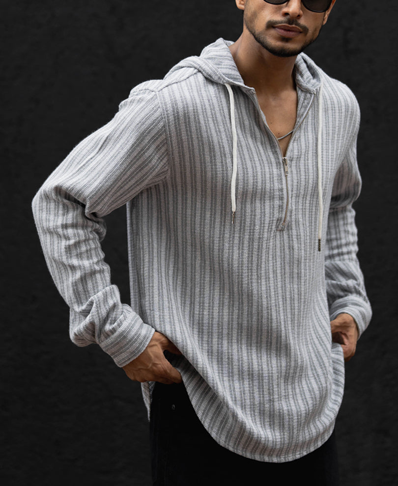 Grey Regular Fit Full Sleeves Hoodie Shirt 100% Cotton