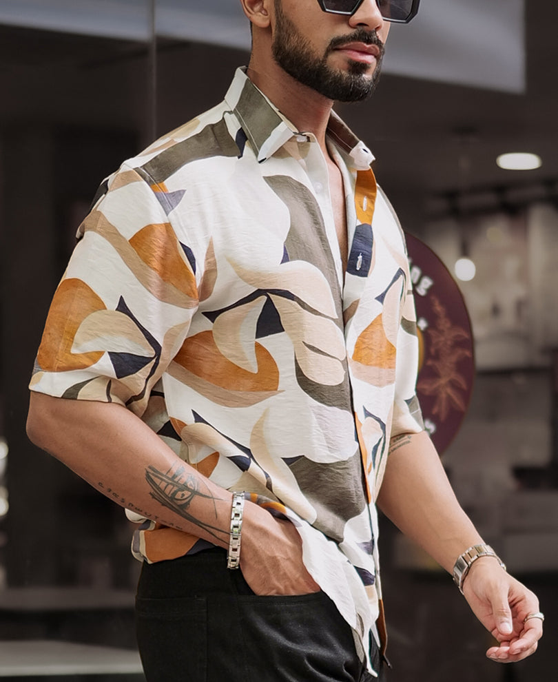 Multi Colour Abstract Print Oversized Half Sleeves Shirt