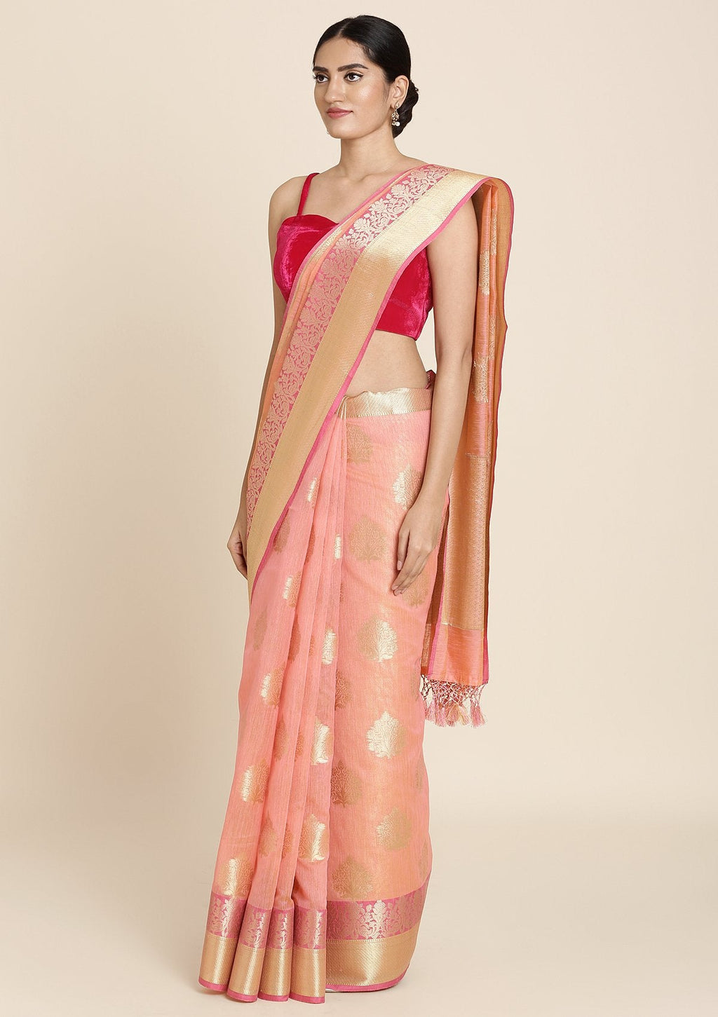 Pink Zariwork Brocade Saree