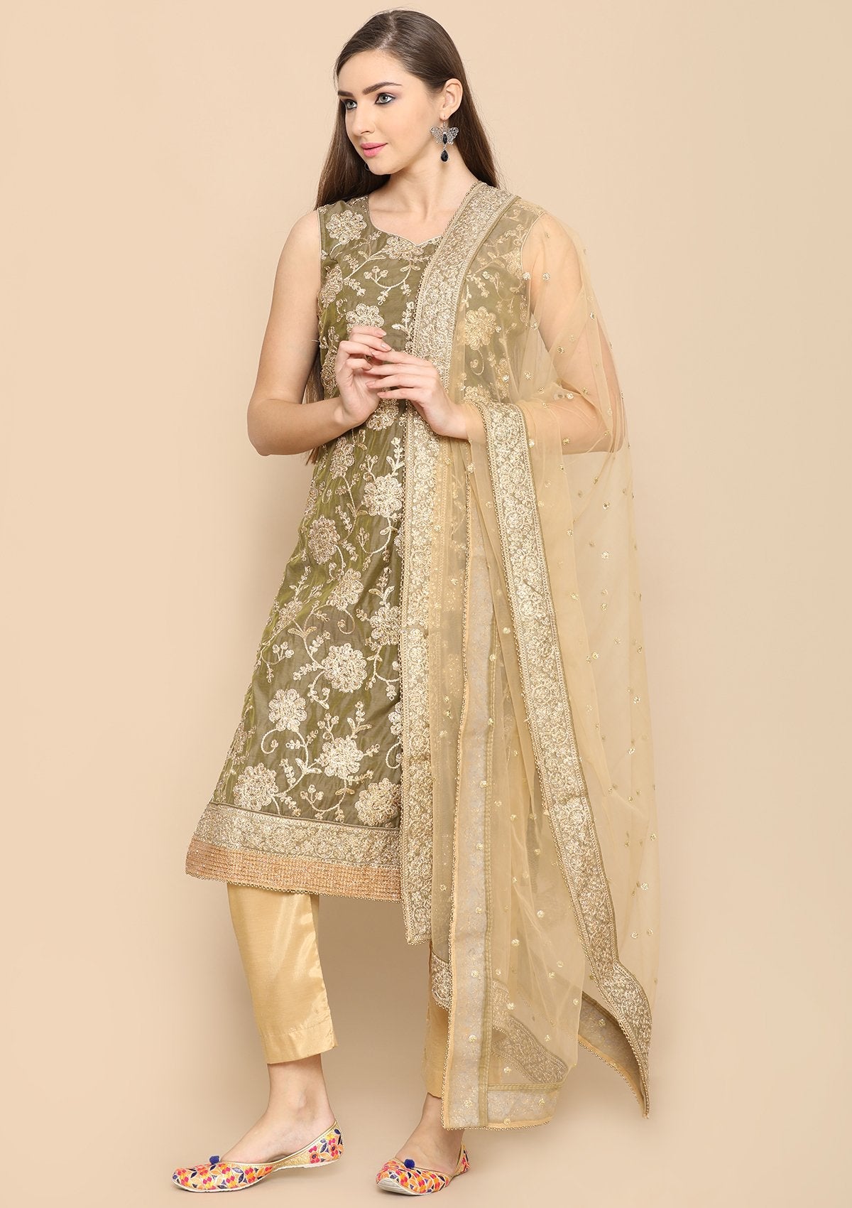 green sequinned salwar suit