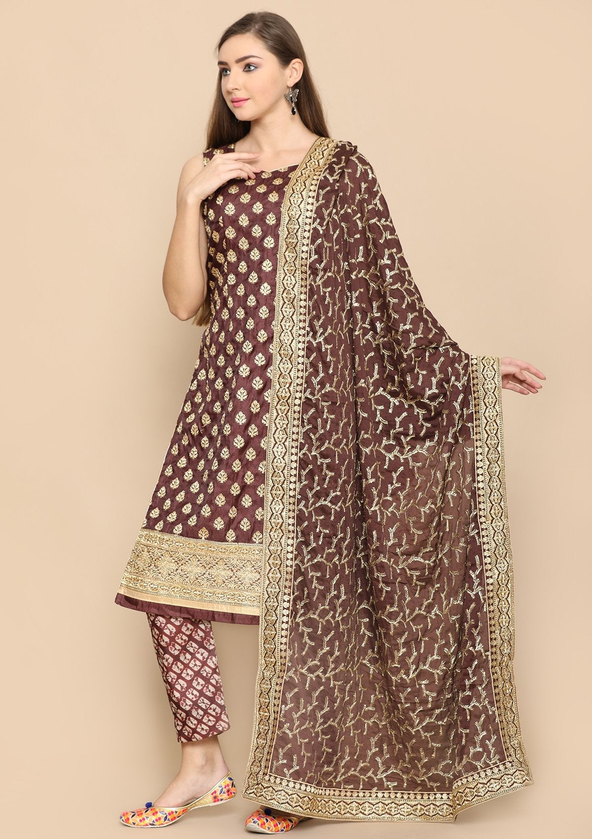 brown and gold salwar suit