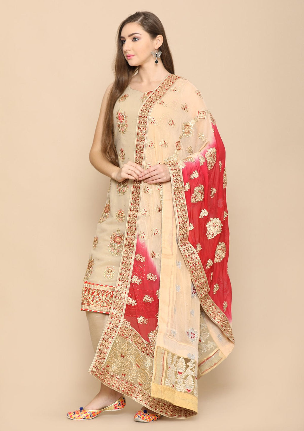 Beige and maroon salwar suit