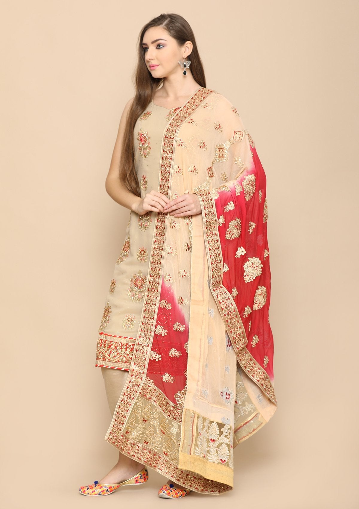 Beige and maroon salwar suit